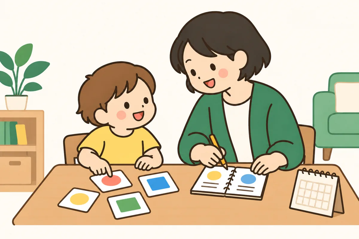 大人がノートに、子どもの様子を書きとめている